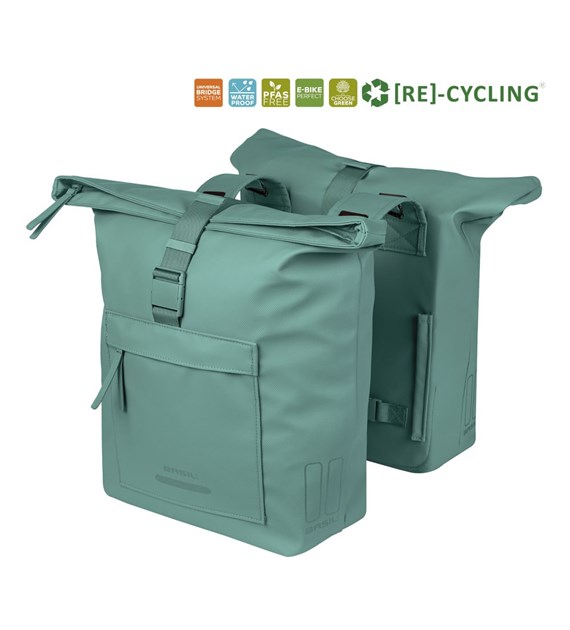 Sakwa podwójna BASIL BROOKLYN DOUBLE PANNIER BAG 41L, Universal Bridge System, wodoodporna, silvergreen (NEW 2026)