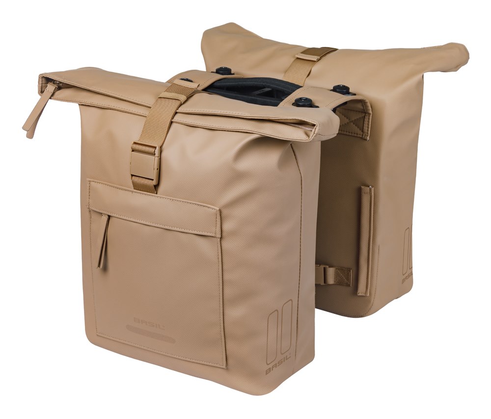 Torba na bagażnik BASIL BROOKLYN DOUBLE PANNIER BAG 41L, MIK System (ready to go), wodoodporna, sand (NEW 2026)