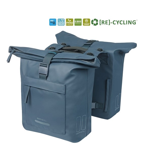Sakwa podwójna BASIL BROOKLYN DOUBLE PANNIER BAG 41L, MIK System (ready to go), wodoodporna, navy (NEW 2026)
