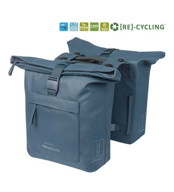 Sakwa podwójna BASIL BROOKLYN DOUBLE PANNIER BAG 41L, MIK System (ready to go), wodoodporna, navy (NEW 2026)