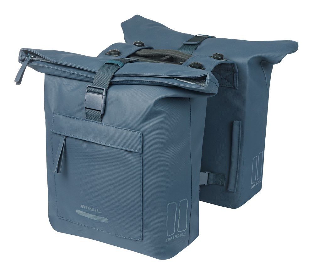 Torba na bagażnik BASIL BROOKLYN DOUBLE PANNIER BAG 41L, MIK System (ready to go), wodoodporna, navy (NEW 2026)