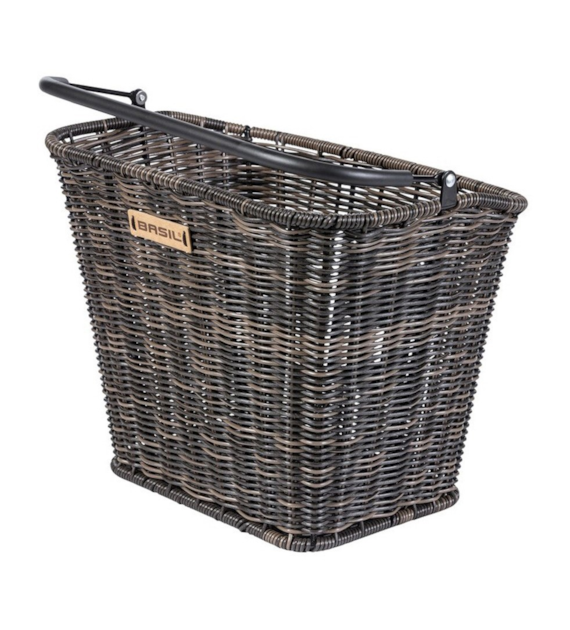 Kosz na kierownicę BASIL BREMEN RATTAN LOOK KF ratanowy + Płytka mocująca do kosza BASIL KLICKFIX ADAPTER PLATE system do mocowania na kierownicę odpinany (bez wspornika) nature brown ratan look (WYPRZEDAŻ -50%)