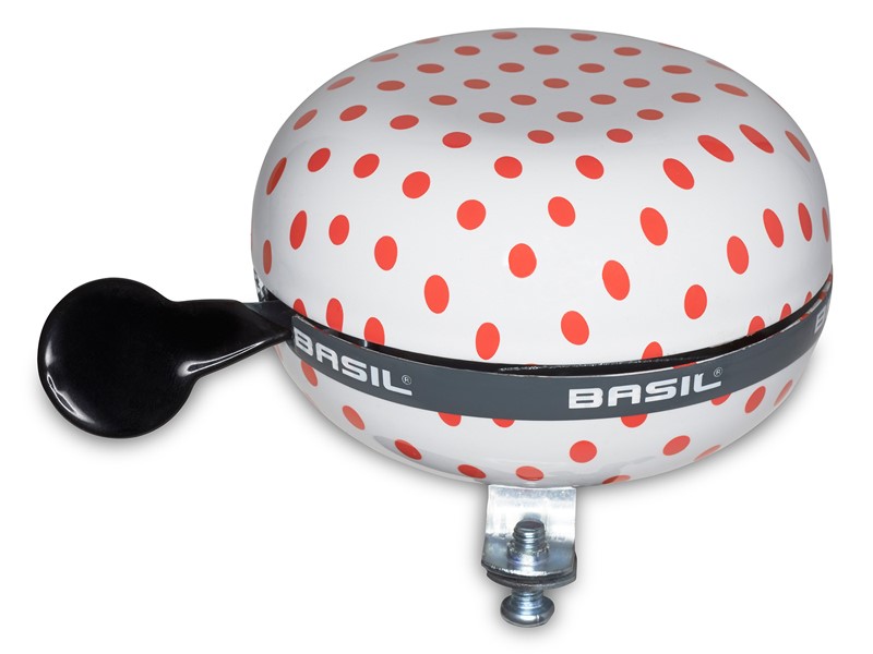 Dzwonek rowerowy BASIL BIG BELL POLKADOT 80mm, white/red dots (NEW 2024)