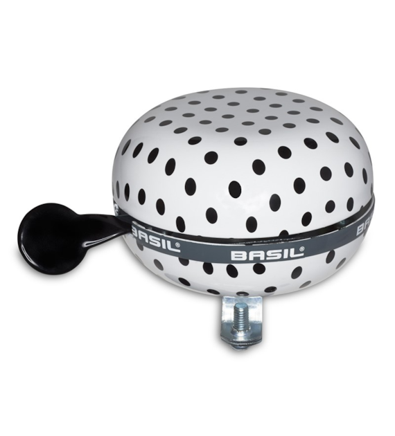 Dzwonek rowerowy BASIL BIG BELL POLKADOT 80mm, white/black dots (WYPRZEDAŻ -50%)