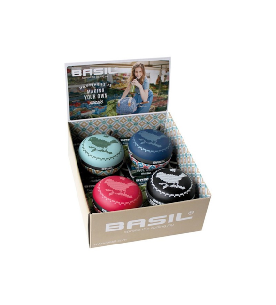 Dzwonek rowerowy BASIL BIG BELL BOHEME 80mm, mix kolorów pudełko 4szt (WYPRZEDAŻ -50%)