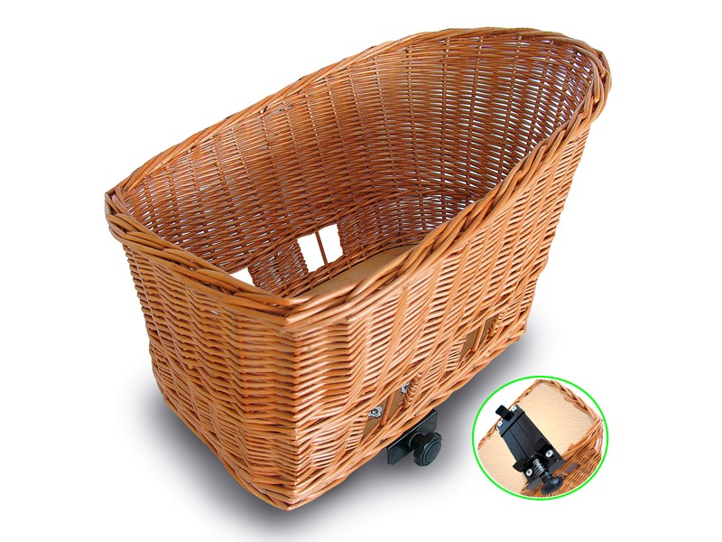 Kosz na tylny bagażnik BASIL PASJA REAR BASKET SENNA SYSTEM + CUSHION dla zwierząt 50cm, SENNA System, poduszka, wiklinowy natural (NEW)