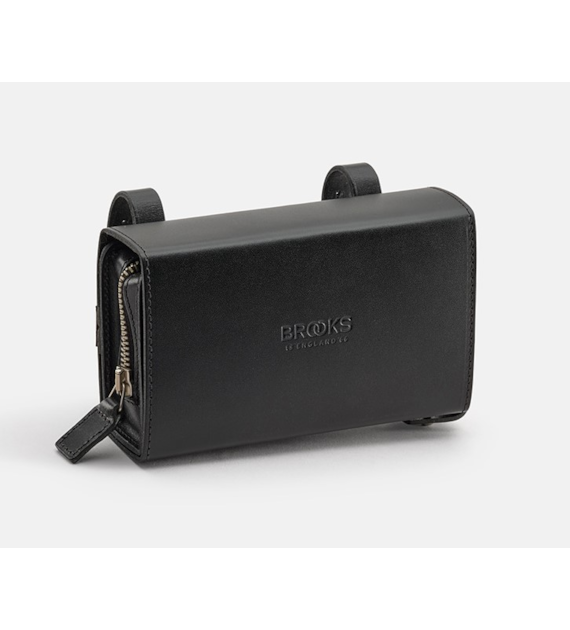 Torba podsiodłowa BROOKS D-SHAPED, Black, Pojemność 0,75L, Mocowanie na paskach, Garbowana skóra (NEW)