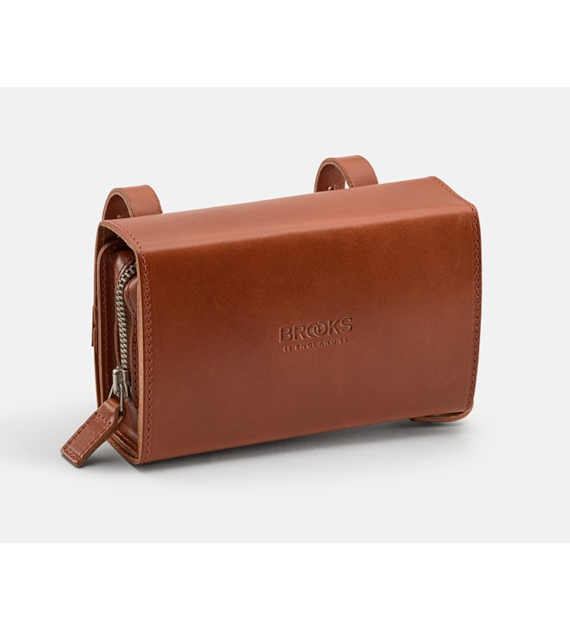 Torba podsiodłowa BROOKS D-SHAPED, Honey, Pojemność 0,75L, Mocowanie na paskach, Garbowana skóra (NEW)