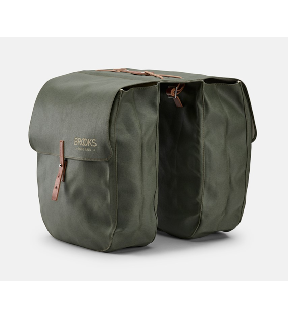 Sakwy BROOKS BRICK LANE PANNIERS, Sage Green/Honey, Pojemność 2x15L, Mocowanie na paskach, Garbowana skóra (NEW)