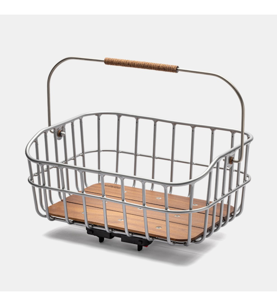 Kosz na przedni/tylny bagażnik PECKHAM LOW BASKET, Aluminium, Skórzana rączka, UNIKLIP II system (NEW)