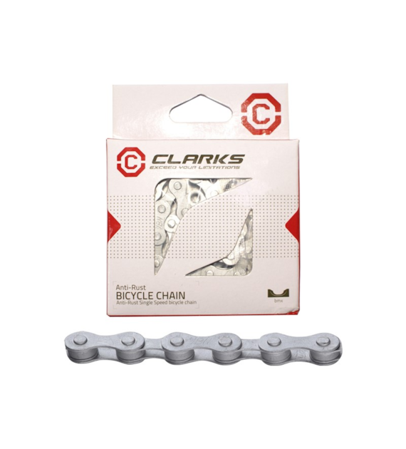 Łańcuch rowerowy CLARKS C410AR, 1-rzędowy Single Speed Antykorozyjny z powłoką DACROMET, 112 ogniw + Spinka, 1/2 x1/8  (NEW)