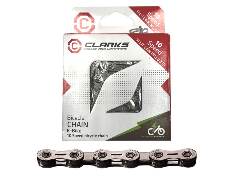 Łańcuch rowerowy CLARKS C9E, 9-rzędowy,138 ogniw, Spinka, Niklowany, Do rowerów elektrycznych E-BIKE, Ciemny (NEW 2025)