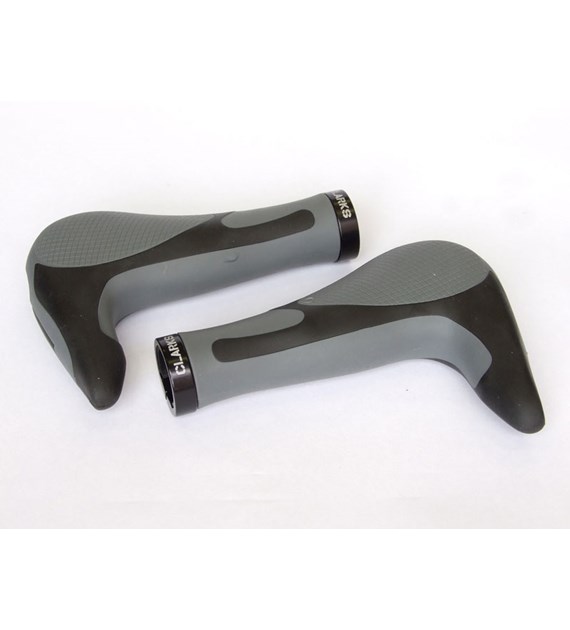 Chwyty kierownicy CLARKS CE-205, Ergonomiczne 130mm, Zintegrowane rogi, Pierścień blokujący Lock-On, Czarno-szare (NEW)