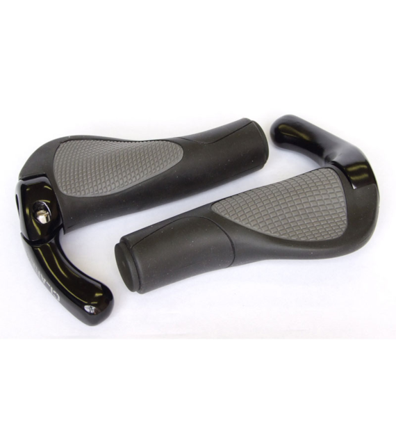 Chwyty kierownicy CLARKS CE-311, Ergonomiczne 130mm, Odpinane rogi, 2x Pierścień blokujący Lock-On, Czarno-szare (NEW)