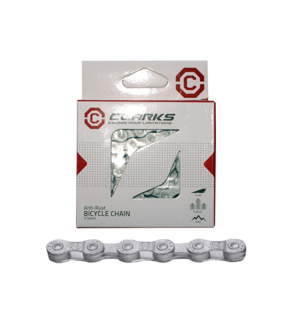 Łańcuch rowerowy CLARKS CL9-RB, 9-rzędowy Antykorozyjny, 116 ogniw + Spinka, 1/2 x11/128  (DWZ)