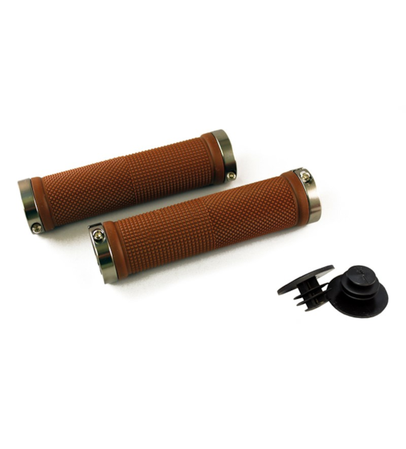 Chwyty kierownicy CLARKS CLO-201, Double Lock-On 130mm, Brązowe, Pierścienie Szare (DWZ)