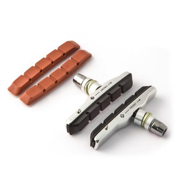 Klocki hamulcowe CLARKS CP513, 72mm, Obudowa aluminiowa, Warunki Suche i Mokre, MTB, XTR V-brake, Czarne + 2x wkładki czerwone