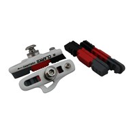 Klocki hamulcowe CLARKS CPS240 dla Shimano/Avid/Tektro, 55mm, Warunki Suche i Mokre, Szosa, Białe z czarno-czerwono-szarymi okładzinami + 2x okładziny ekstra