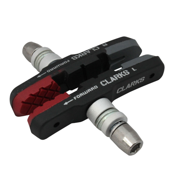 Klocki hamulcowe V-brake CLARKS CPS301 INTEGRATED PADS MTB/HYBRID ELITE, 72mm, Warunki Suche i Mokre, V-brake, Mtb, Czerwono-czarno-szare (NEW)