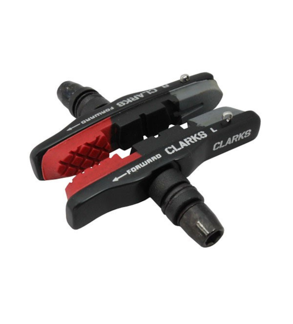 Klocki hamulcowe V-brake CLARKS CPS513 PADS MTB/HYBRID ELITE, 72mm, Lekka obudowa aluminiowa, Warunki Suche i Mokre, V-brake, Czerwono-czarno-szare (NEW)