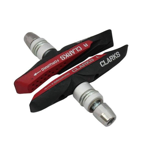 Klocki hamulcowe V-brake CLARKS CPS958 INTEGRATED PADS MTB/HYBRID ELITE, 72mm, Warunki Suche i Mokre, V-brake, Mtb, Czerwono-czarne (NEW)