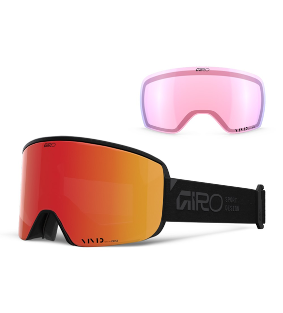 Gogle zimowe GIRO AXIS BLACK STACKED (OTG) (Cylindryczne) (Szyba lustrzana kolorowa VIVID-Carl Zeiss EMBER 19-43% S2 + Szyba lustrzana kolorowa VIVID-Carl Zeiss INFRARED 44-80% S1) (NEW 2026/2027)
