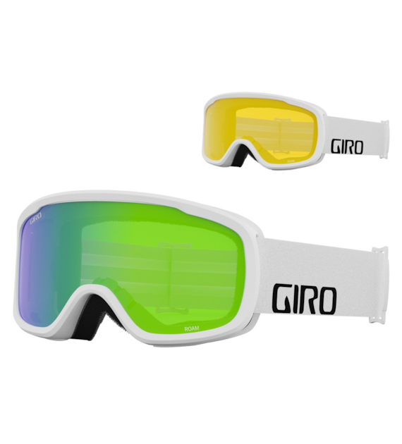 Gogle zimowe GIRO ROAM WHITE WORDMARK (OTG) (Cylindryczne) (szyba LODEN GREEN 26% S2 + YELLOW 77% S1) (NEW 2023/2024)