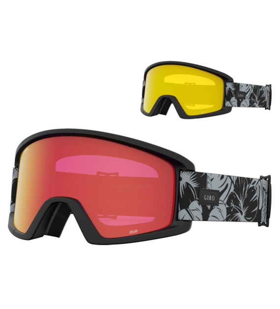 Gogle zimowe GIRO DYLAN BLACK & GREY BOTANICAL LX (Cylindryczne) (Szyba lustrzana kolorowa AMBER SCARLET 19-42% S2 + Szyba kolorowa YELLOW 84% S0) (NEW 2023/2024).