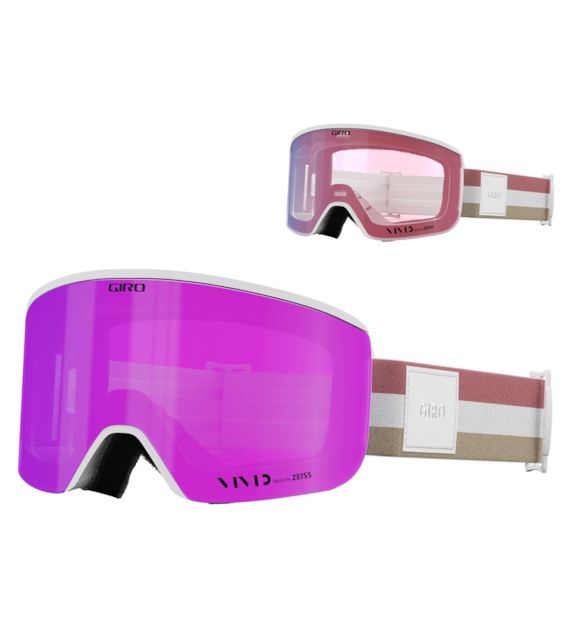 Gogle zimowe GIRO ELLA WHITE LX STRIPE (Cylindryczne) (szyba VIVID PINK 00% S2 + VIVID INFRARED 62% S1) (NEW 2024/2025).