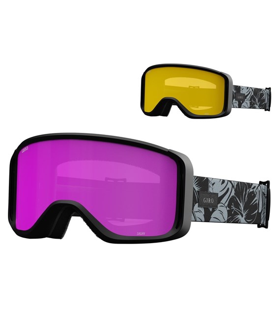 Gogle zimowe GIRO SAGEN BLACK & GREY BOTANICAL LX (OTG) (Cylindryczne) (szyba AMBER PINK 19-42% S2 + szyba YELLOW 00% S2) (NEW 2024/2025)
