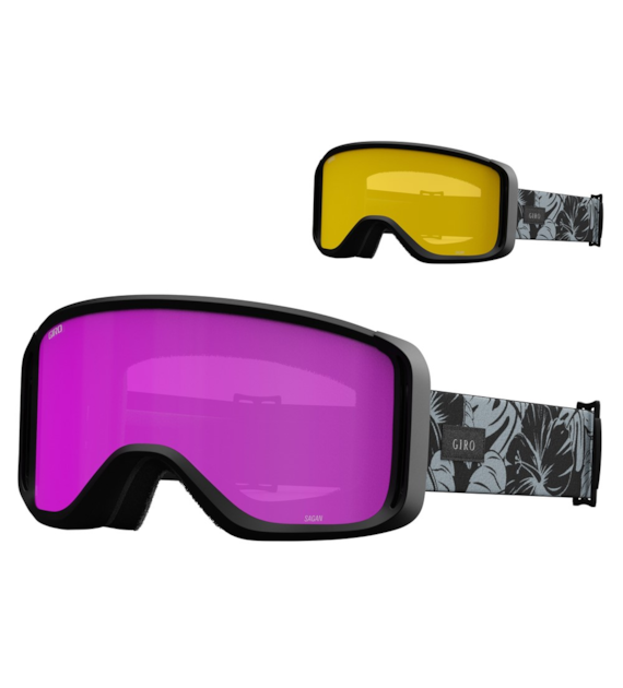 Gogle zimowe GIRO SAGEN BLACK & GREY BOTANICAL LX (OTG) (Cylindryczne) (szyba AMBER PINK 19-42% S2 + szyba YELLOW 00% S2) (NEW 2024/2025)