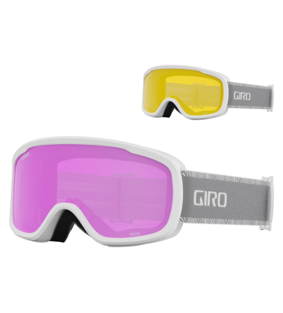 Gogle zimowe GIRO MOXIE WHITE GREY CHUTE (Cylindryczne) (szyba AMBER PINK 19-42% S2 + YELLOW 77% S1) (NEW 2024/2025).