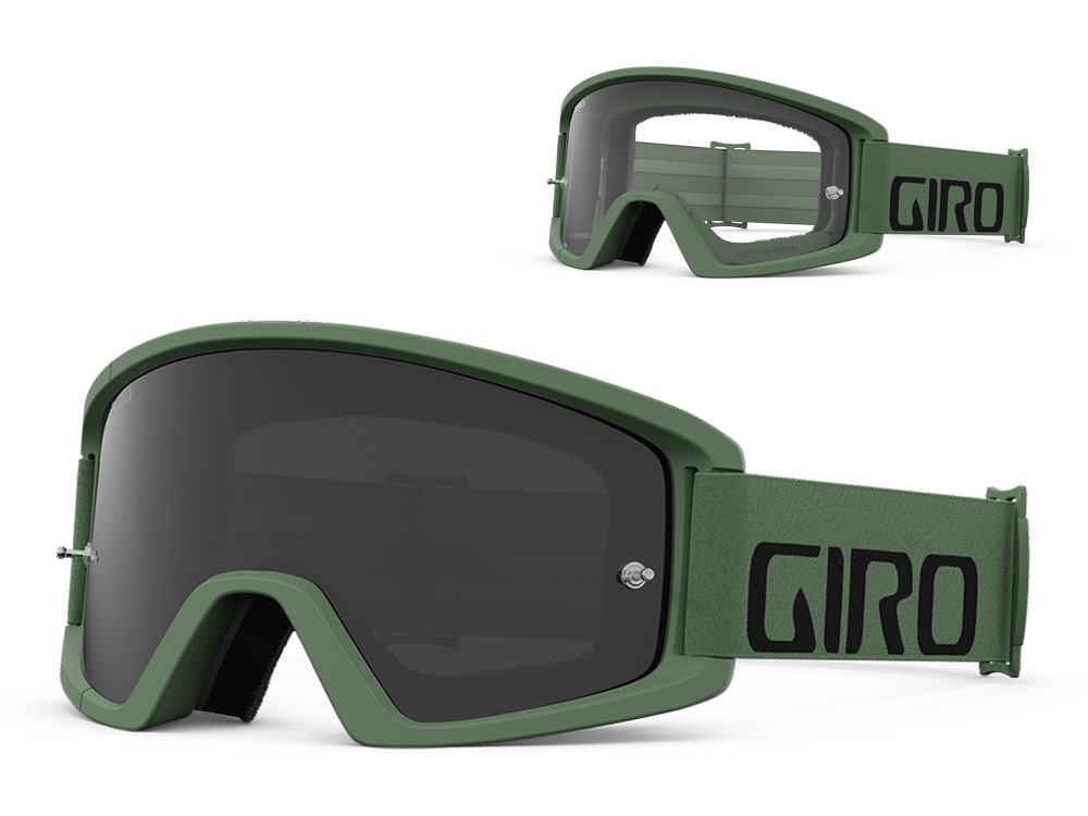 Gogle GIRO TAZZ MTB hedge green (Szyba kolorowa SMOKE S2 + Szyba przeźroczysta 99% S0) mocowanie pod zrywki (NEW)