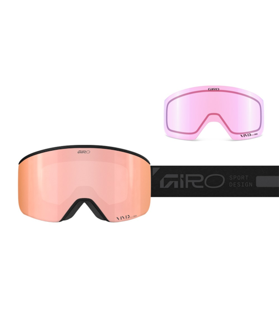 Gogle zimowe GIRO ELLA BLACK RAILS (Cylindryczne) (Szyba lustrzana kolorowa VIVID-Carl Zeiss ROSE GOLD 19-42% S2 + VIVID INFRARED 43-79% S1) (NEW 2025/2026).
