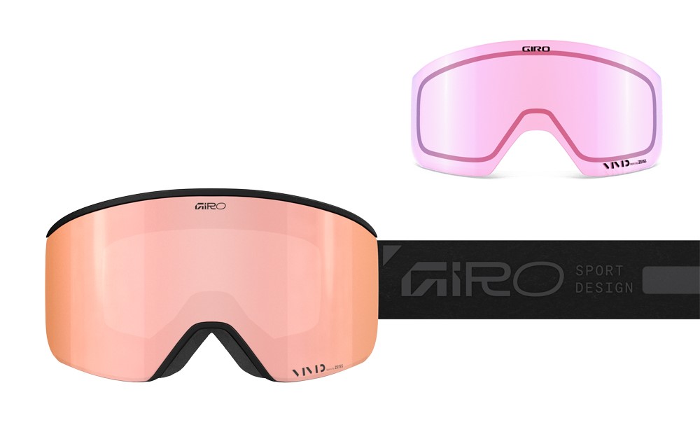 Gogle zimowe damskie GIRO ELLA BLACK RAILS (Szyba lustrzana kolorowa VIVID-Carl Zeiss ROSE GOLD 19-42% S2 + VIVID INFRARED 43-79% S1) (NEW 2025/2026)