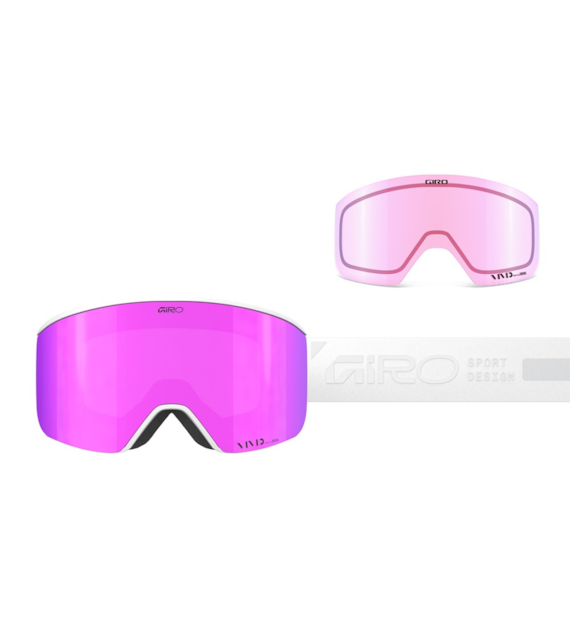 Gogle zimowe GIRO ELLA WHITE RAILS (Cylindryczne) (Szyba lustrzana kolorowa VIVID-Carl Zeiss PINK 19-42% S2 + VIVID INFRARED 43-79% S1) (NEW 2025/2026).