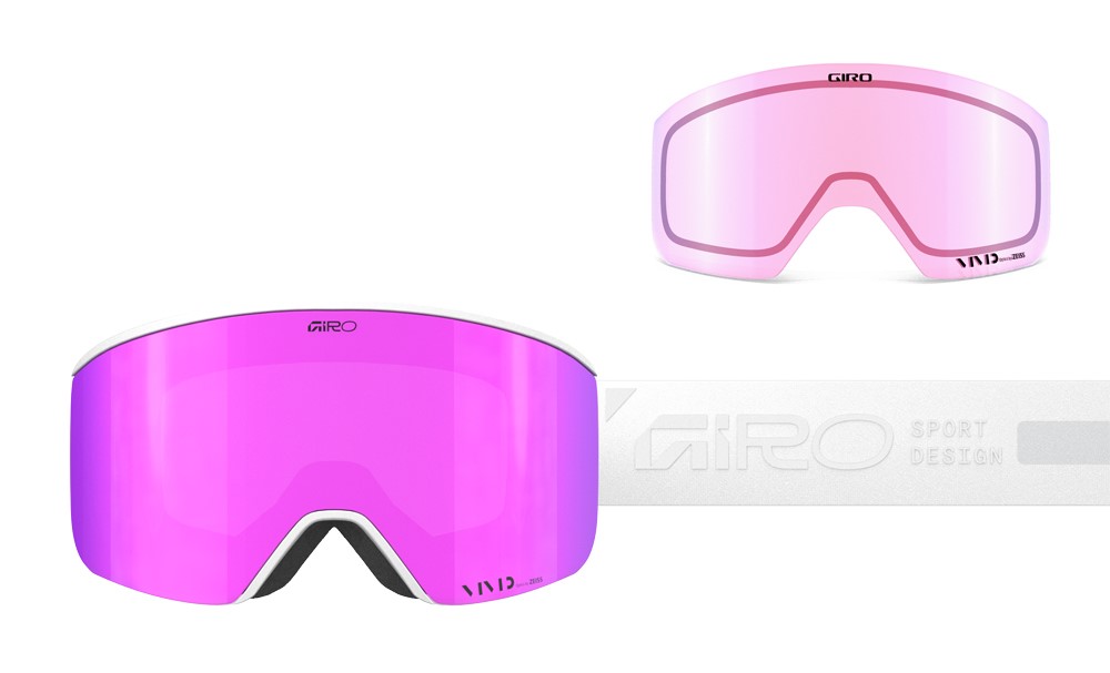 Gogle zimowe damskie GIRO ELLA WHITE RAILS (Szyba lustrzana kolorowa VIVID-Carl Zeiss PINK 19-42% S2 + VIVID INFRARED 43-79% S1) (NEW 2025/2026)