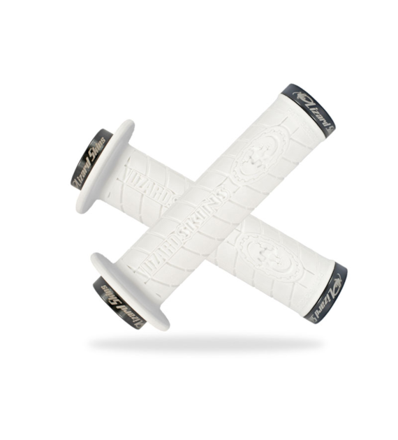 Chwyty kierownicy LIZARDSKINS LOGO FLANGE LOCK-ON klamry czarne 143mm białe (DWZ)