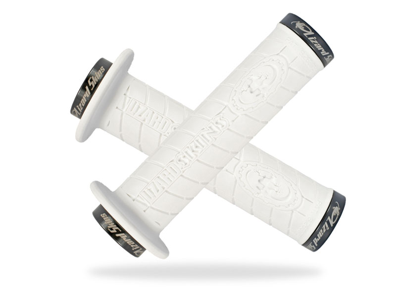Chwyty kierownicy LIZARDSKINS LOGO FLANGE LOCK-ON klamry czarne 143mm białe (DWZ)
