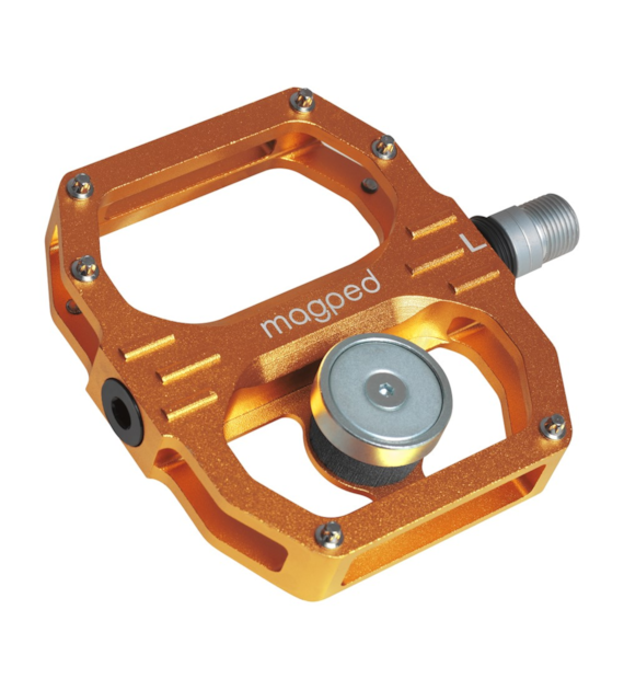 Pedały MAGPED SPORT2 ORANGE 200NM (Gravel, Trekking, MTB), Magnetyczne z blokami, Siła magnesu 200Nm dla rowerzystów >75kg, Pomarańczowe, Waga 458g (NEW)