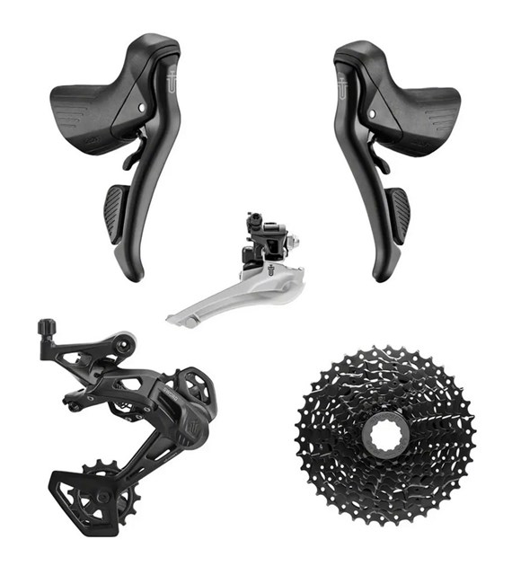 Grupa gravelowa MICROSHIFT SWORD BLACK PK-G7920, 2x9, Zestaw Klamkomanetki Tylna przerzutka Przednia przerzutka Kaseta 38T, Bez korby (NEW)