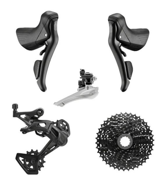 Grupa gravelowa MICROSHIFT SWORD BLACK PK-G7920, 2x9, Zestaw Klamkomanetki Tylna przerzutka Przednia przerzutka Kaseta 38T, Bez korby (NEW)