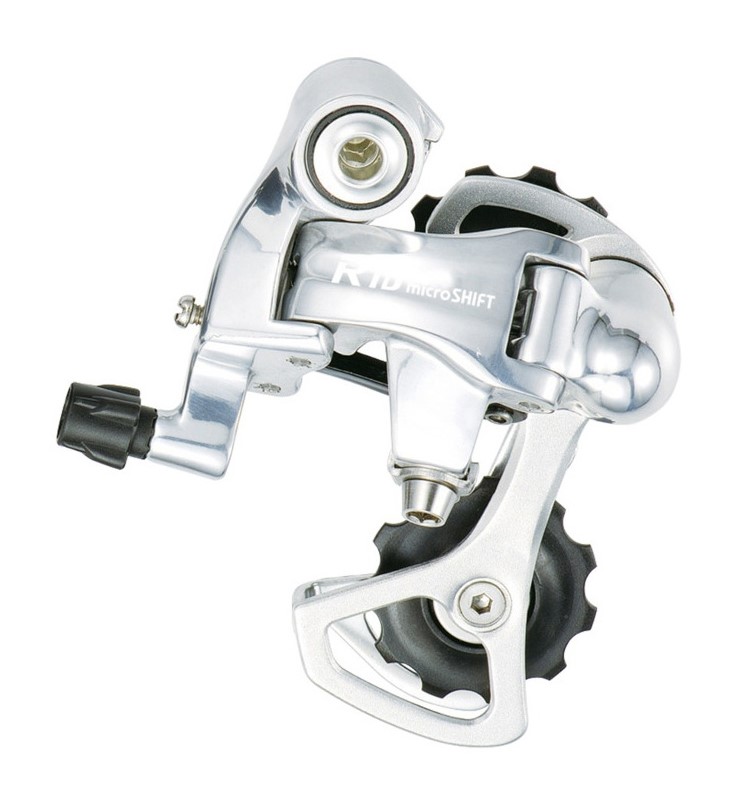 Przerzutka Tylna MICROSHIFT R10, 10.rzędowa(3x10), Kompatybilna z Shimano, Długi Wózek(Al.), Max. Tryb 25-28T, Pojemność 39T, Srebrna (NEW)