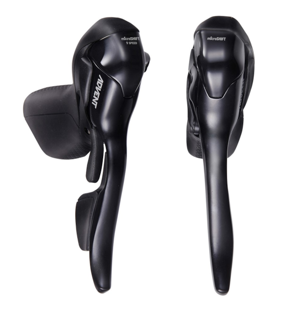 Klamkomanetki MICROSHIFT ADVENT, Para, 9.rzędowe, Niekompatybilne z Shimano, Dual Control, Lewa Klamka Tylko z Dźwignią Hamulca, Czarne (NEW)