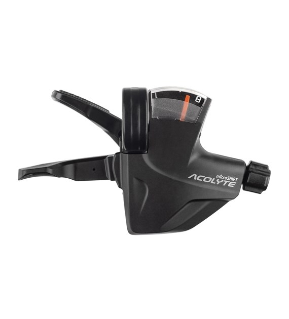 Manetka MICROSHIFT ACOLYTE, Prawa, 8.rzędowa, Nie kompatybilna z Shimano, Quick Trigger Shifter, Optyczny Wskaźnik Przełożeń (NEW)