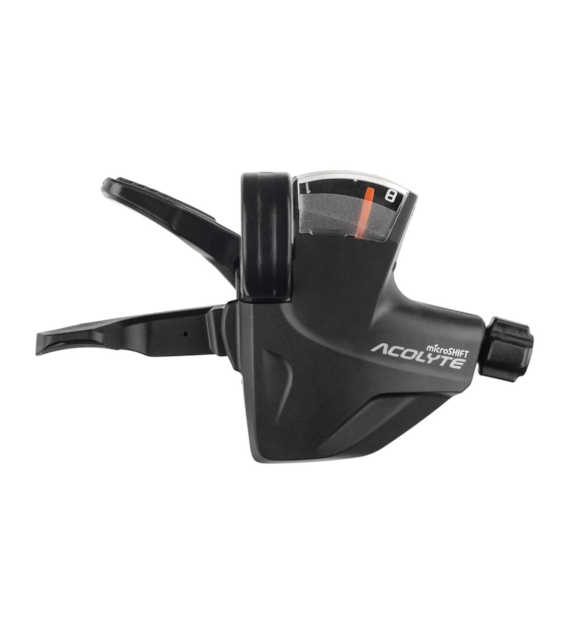 Manetka MICROSHIFT ACOLYTE, Prawa, 8.rzędowa, Nie kompatybilna z Shimano, Quick Trigger Shifter, Optyczny Wskaźnik Przełożeń (NEW)