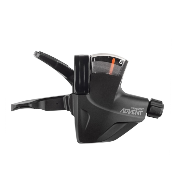 Manetka MICROSHIFT ADVENT SUPER SHORT, Prawa, 9.rzędowa, Niekompatybilna z Shimano, Short Reach Quick Trigger Pro Shifter, Wskaźnik Przełożeń (NEW)