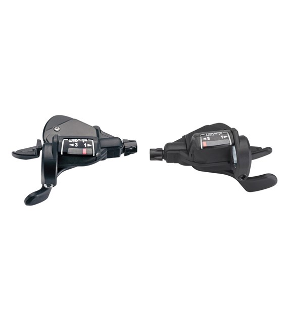 Manetki MICROSHIFT MEZZO, Para, 8.rzędowe(3x8), Kompatybilne z Shimano, Thumb Tap, Optyczny Wskaźnik Przełożeń (DWZ)