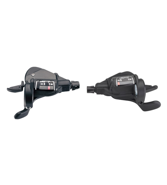 Manetki MICROSHIFT MEZZO, Para, 8.rzędowe(3x8), Kompatybilne z Shimano, Thumb Tap, Optyczny Wskaźnik Przełożeń (DWZ)