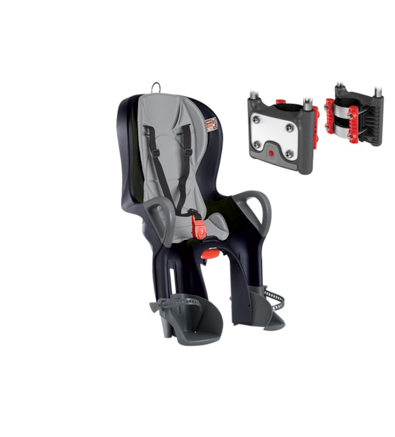 Fotelik dziecięcy OKBABY 10+ (regulowane pochylenie, 27,5”-29” pręt 114 stopni ZN+H70 + zapięcie) czarny/ciemnoszary (NEW)